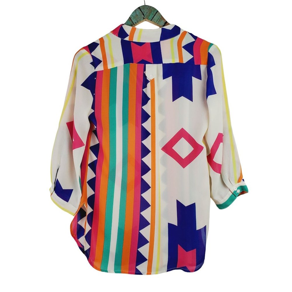 XTaren Stripped Sheer Colorful Tunic with Split Hem Sz Small - Picture 2 of 8